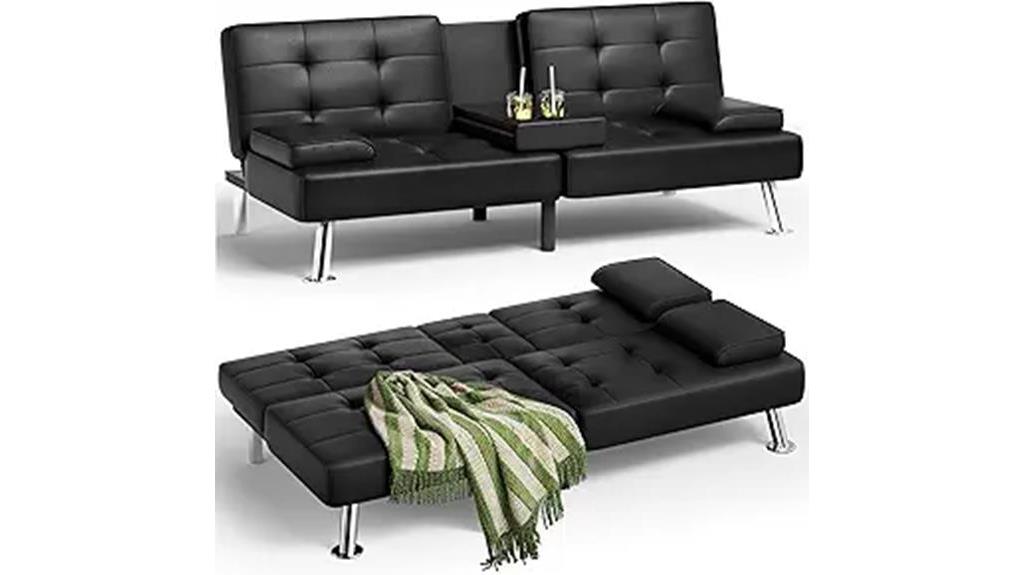 black pu leather futon