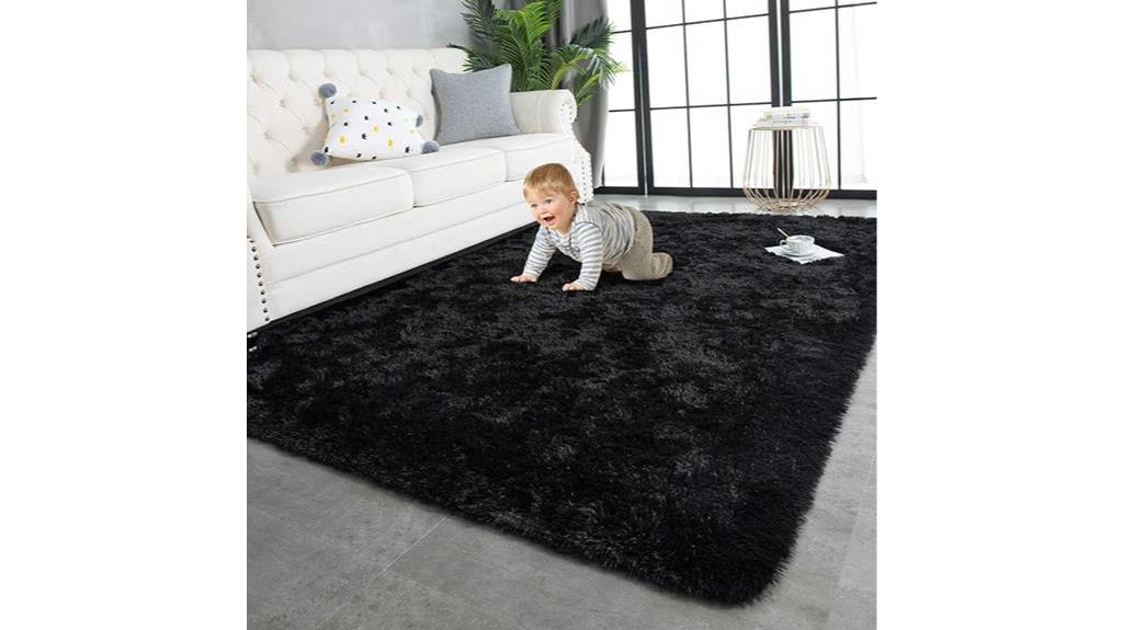 black shaggy area rug