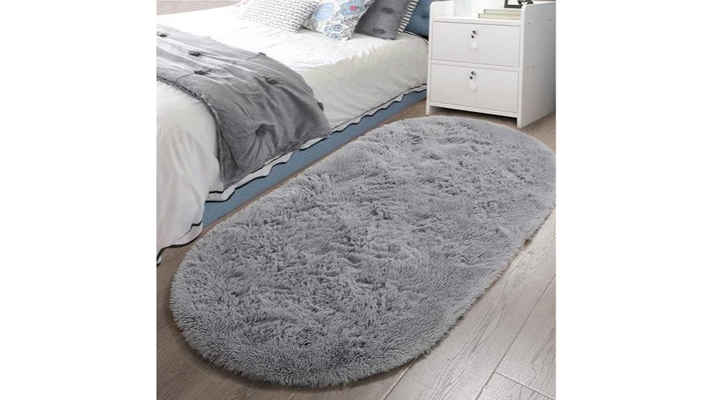 fluffy grey bedroom rug