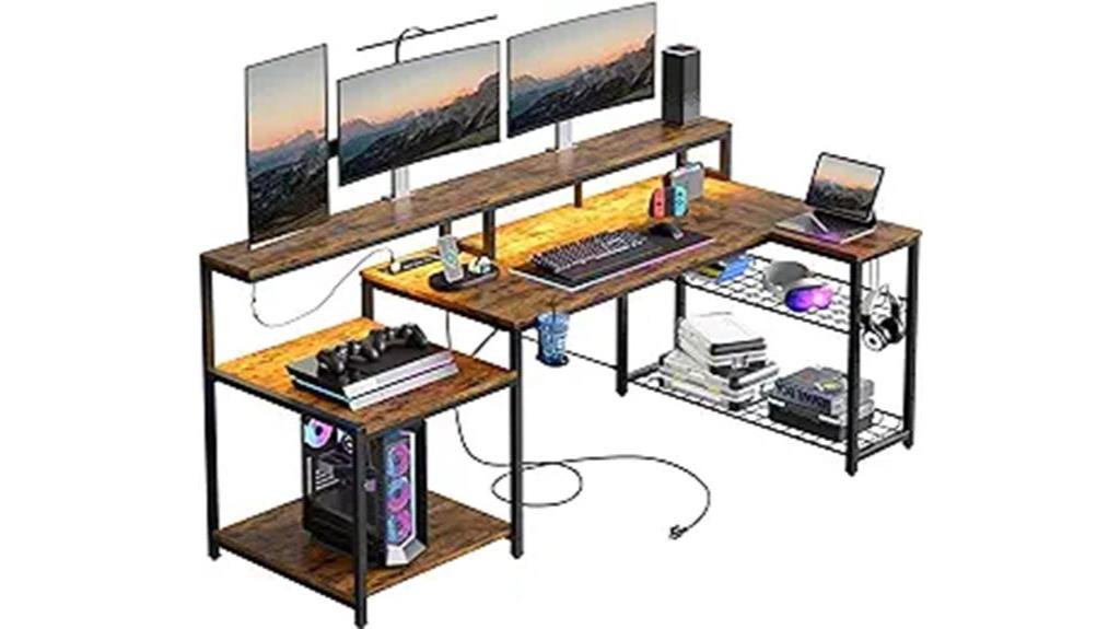 l shaped desk with outlets