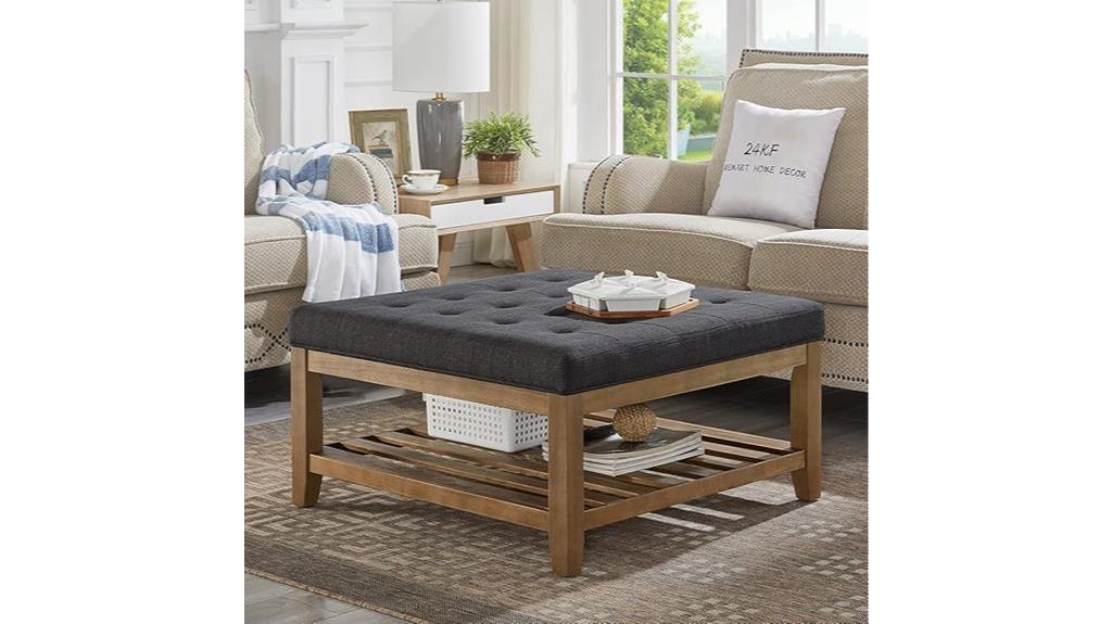 large tufted linen ottoman