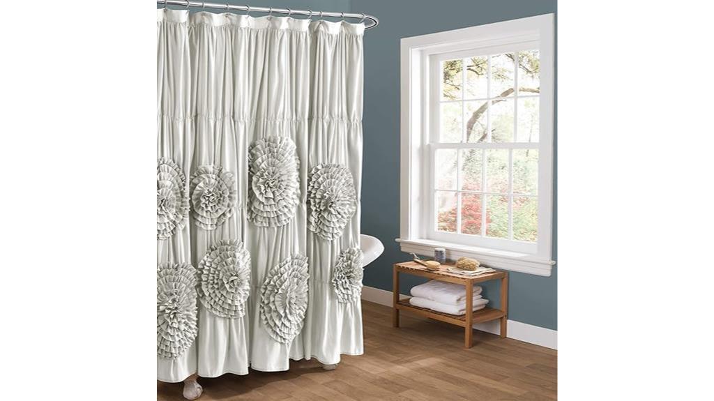 light gray ruffle shower curtain