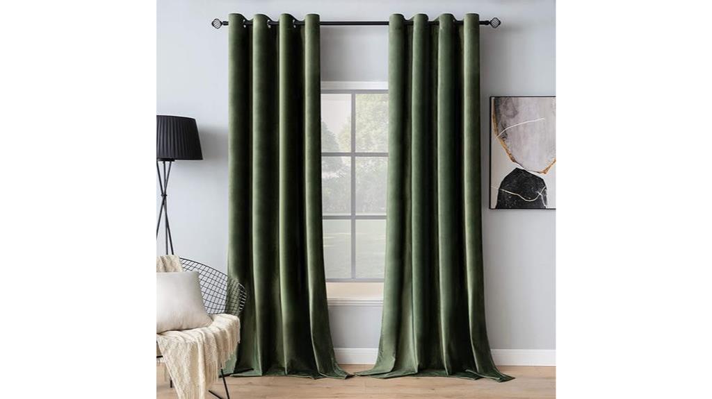 olive green velvet curtains