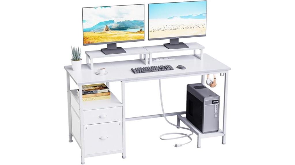 white desk with outlets