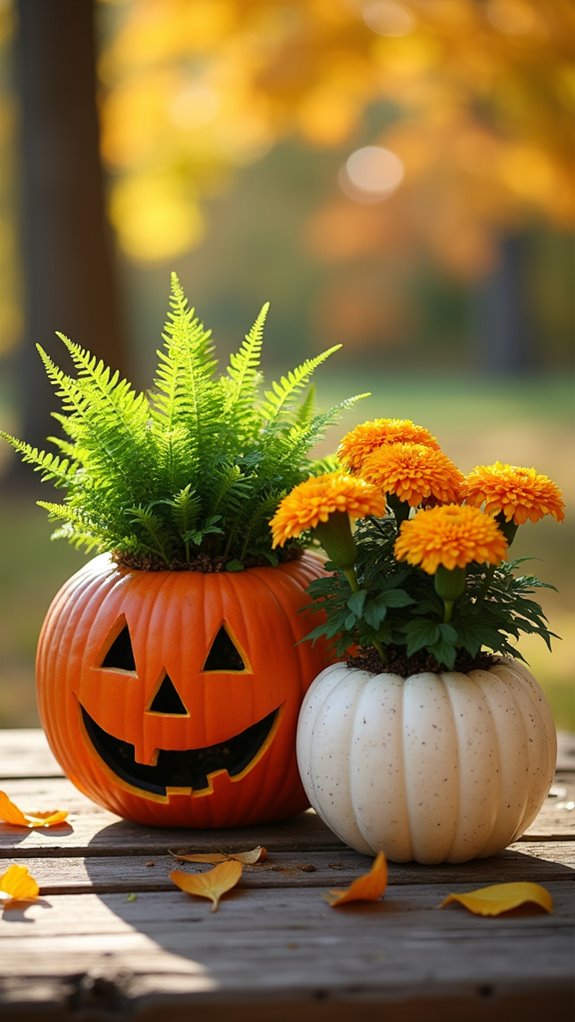 charming pumpkin flower planters