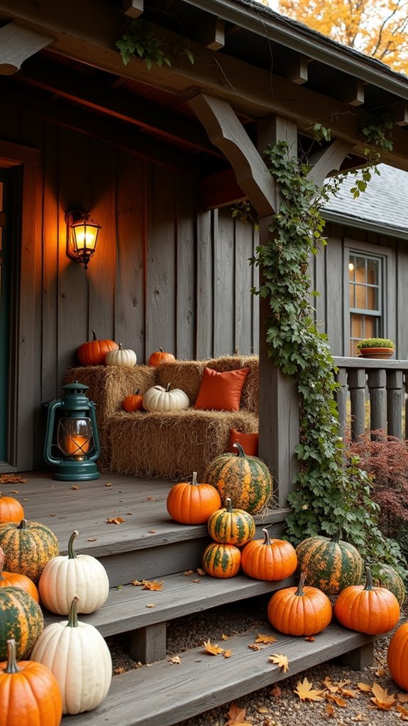 charming pumpkins and scarecrows