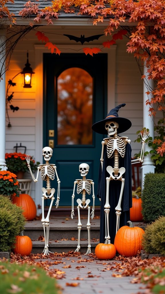 cheerful skeleton family greeting