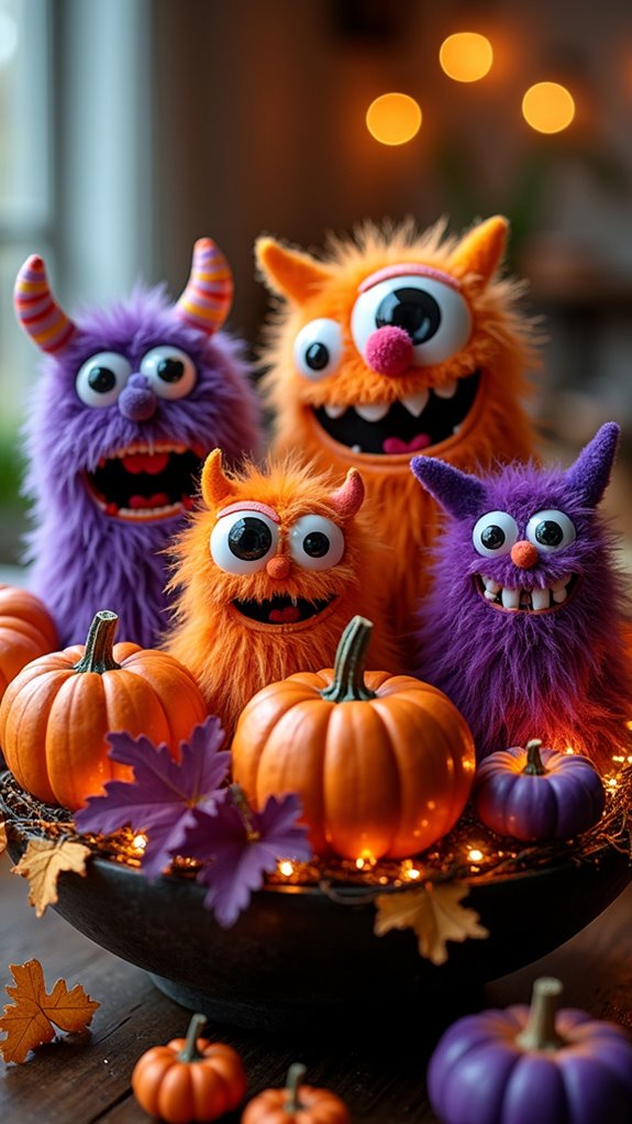 colorful halloween monster decorations
