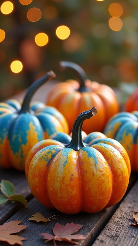 colorful tie dye pumpkins decor