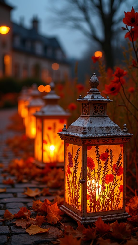 dried flowers in lanterns