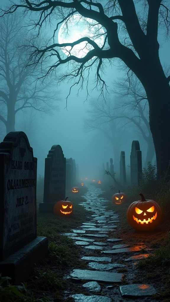 eerie shadows and tombstones