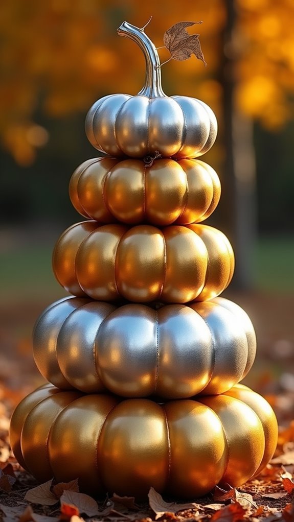 elegant metallic pumpkin display