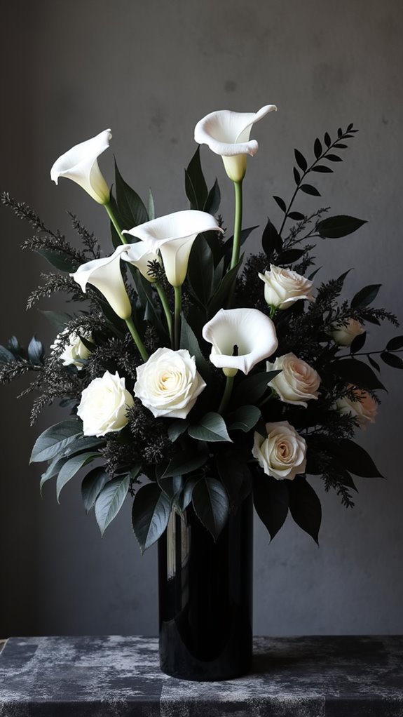 elegant monochrome floral arrangements
