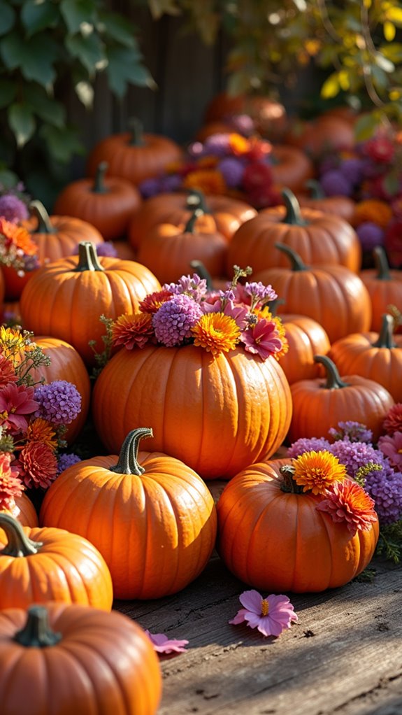 enhance pumpkins with faux flowers