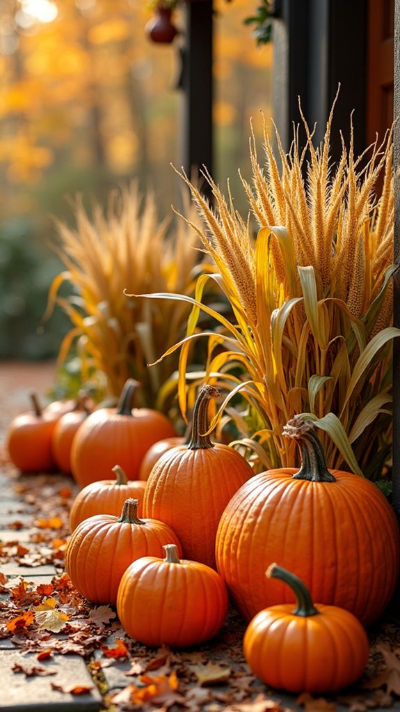 festive pumpkin cornstalk display