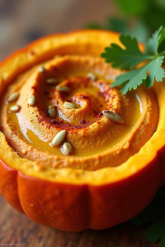 festive pumpkin flavored hummus appetizer