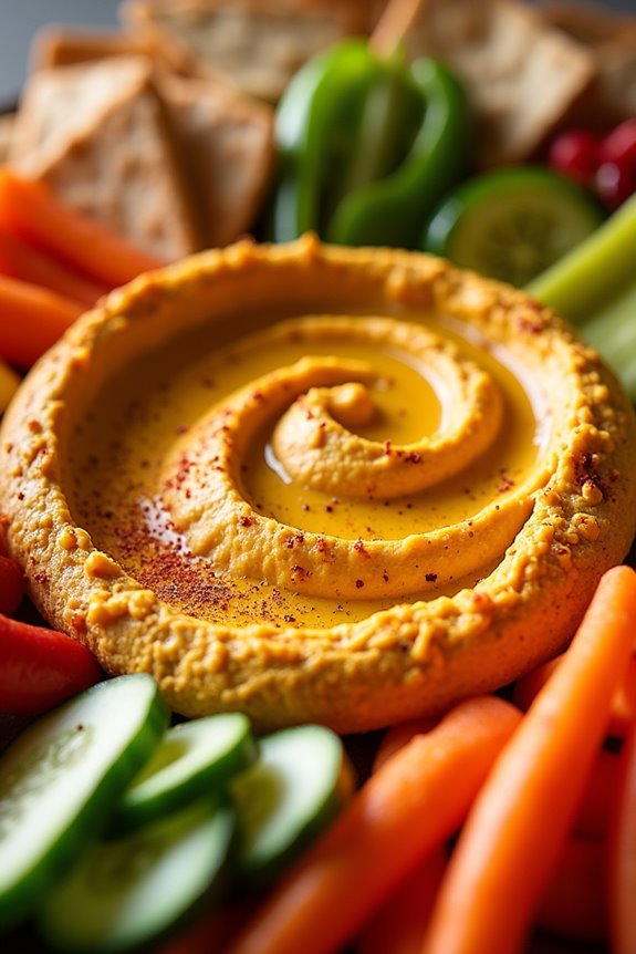 festive pumpkin hummus platter