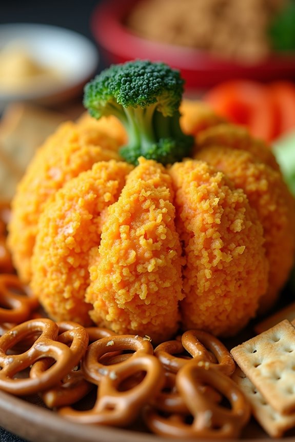 festive pumpkin shaped cheese ball