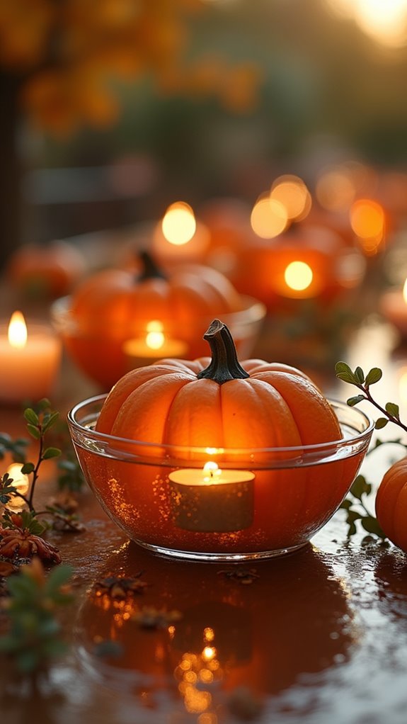 floating pumpkins with candles