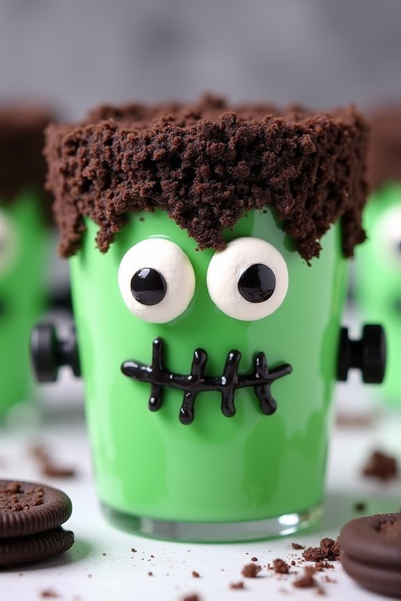 frankenstein themed pudding dessert