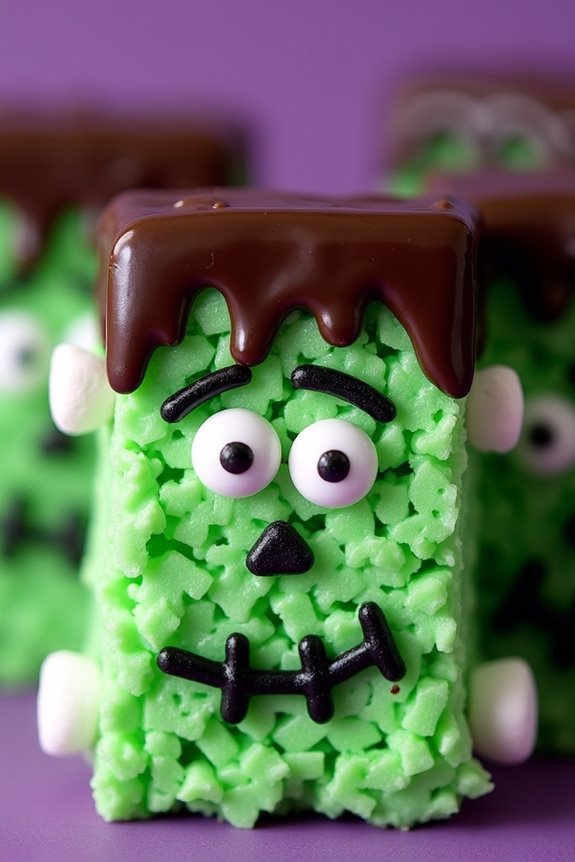 frankenstein themed rice krispie treats