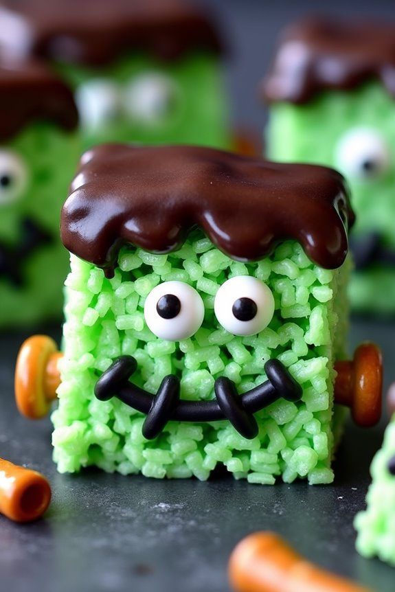 frankenstein themed rice krispie treats