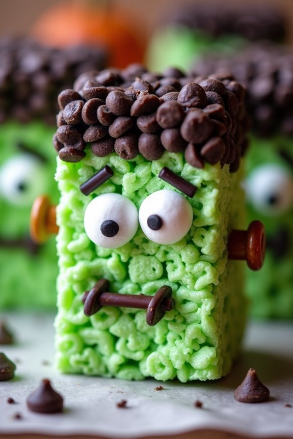 frankenstein themed rice krispie treats