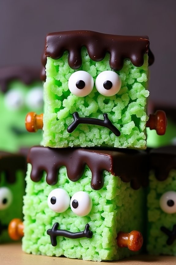 frankenstein themed rice krispie treats