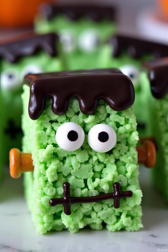 frankenstein themed rice krispie treats