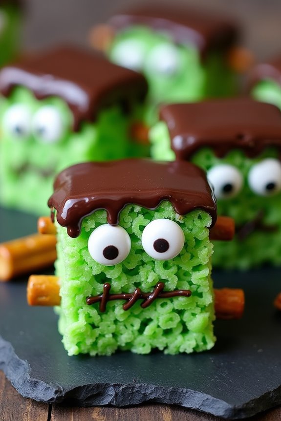 frankenstein themed rice krispie treats