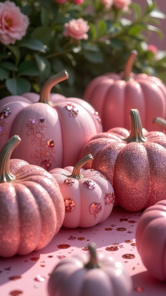 glamorous pink glitter pumpkins