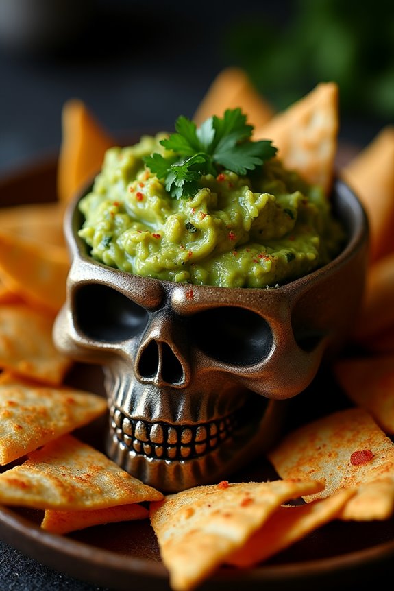 gory halloween themed guacamole presentation