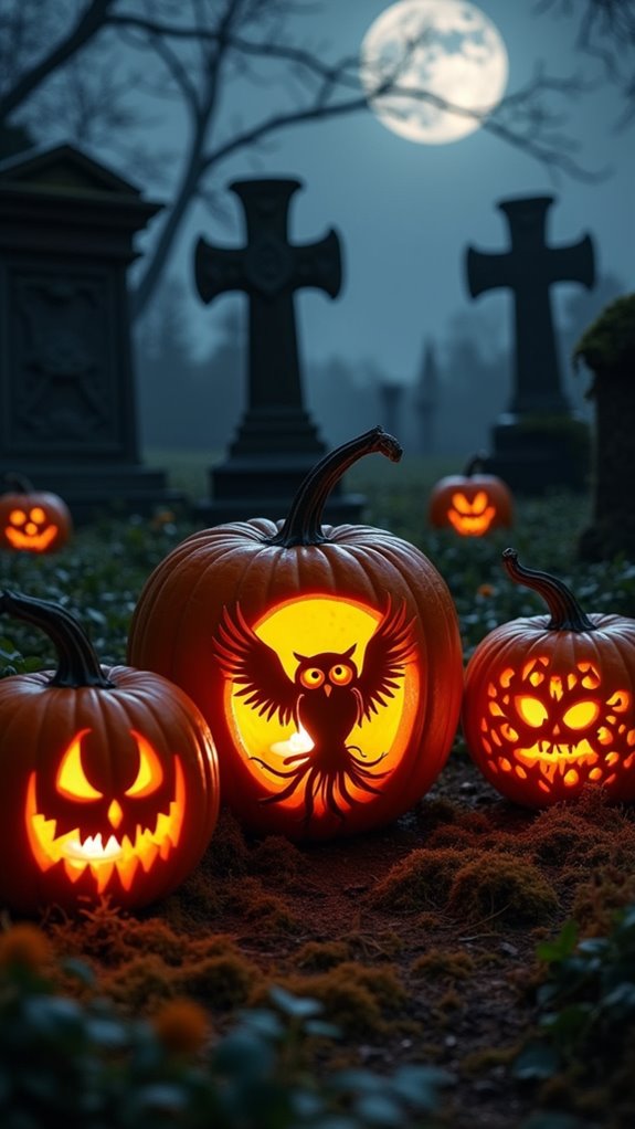 haunting pumpkin graveyard scene