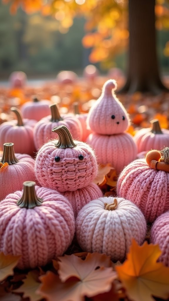 knit wrapped pink pumpkins decor