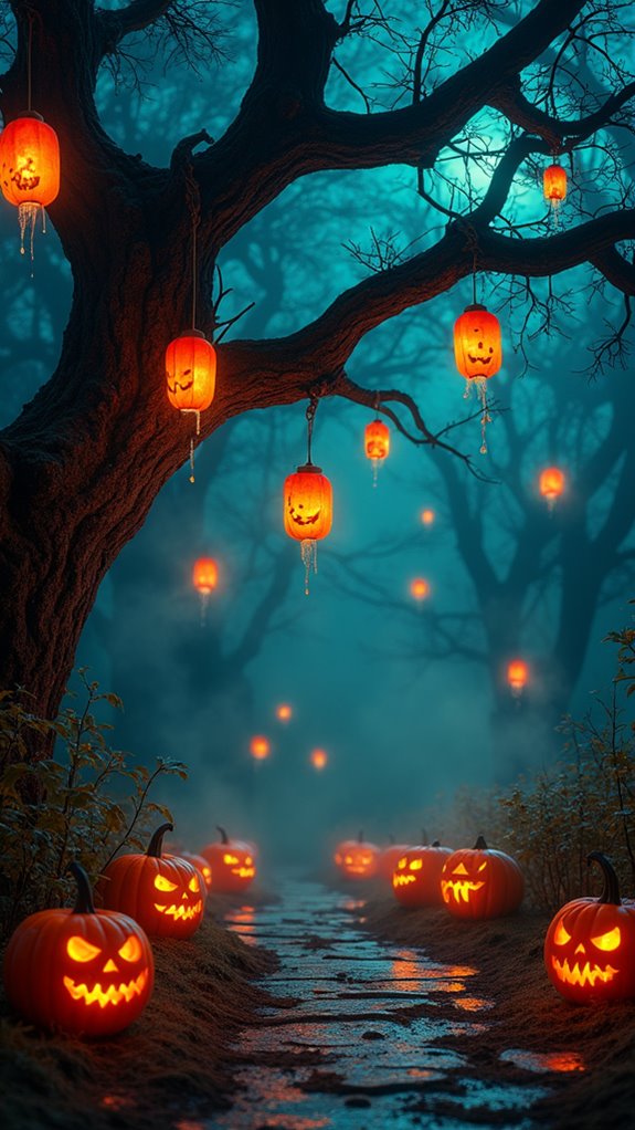 lanterns casting spooky shadows