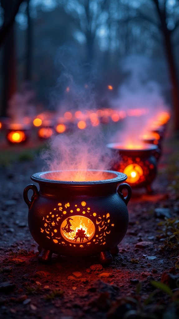 lanterns glowing in cauldrons