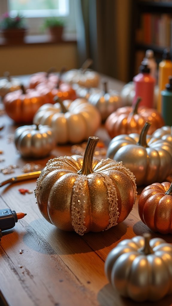 metallic pumpkin decor accents