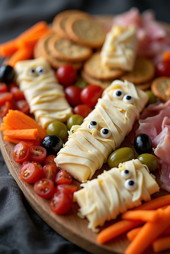 mummy themed halloween charcuterie board