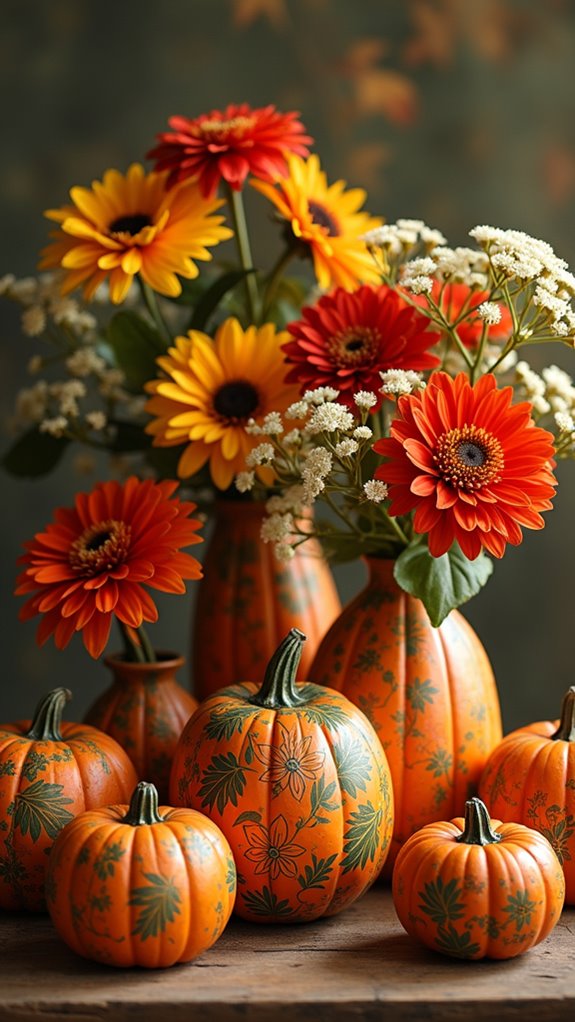 painted pumpkin flower vases