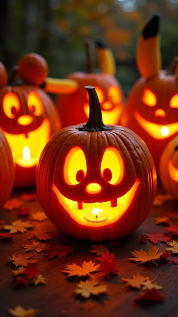playful cartoon pumpkin carvings