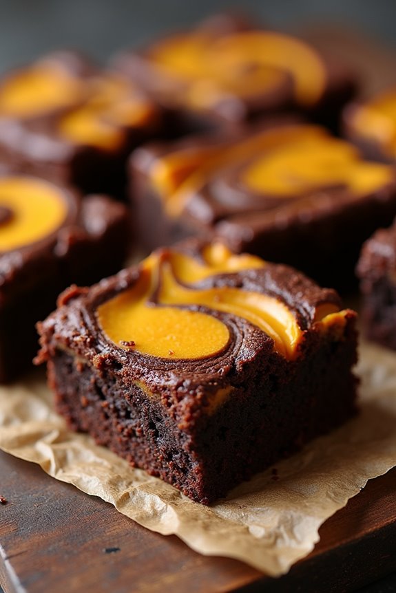 pumpkin brownies with creamy swirl