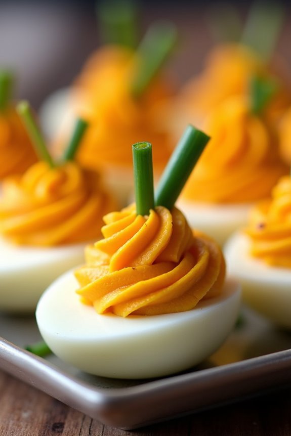 pumpkin themed deviled eggs