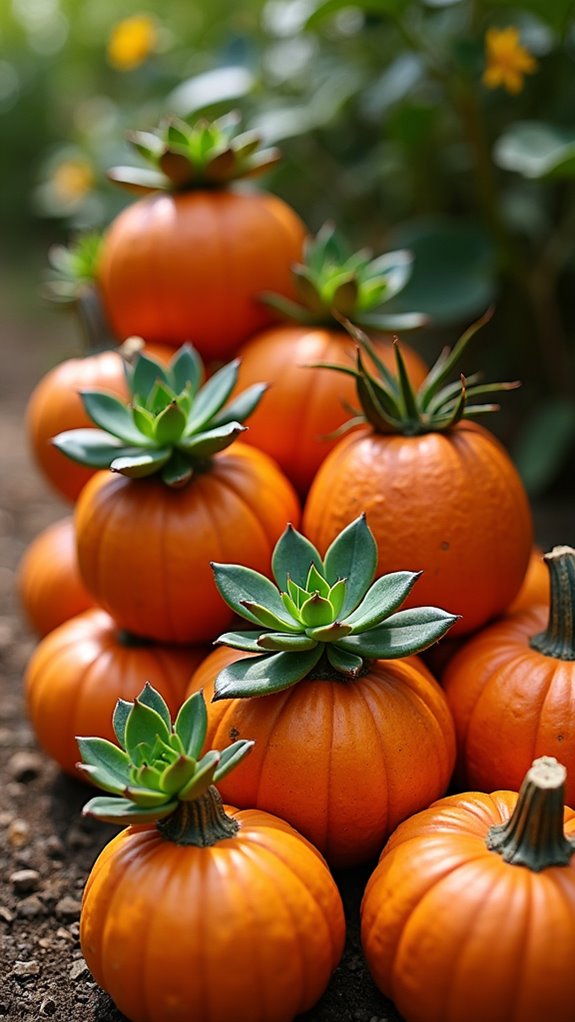 pumpkins and succulents arrangement