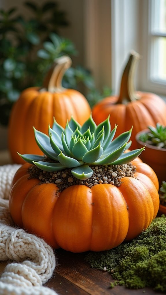 pumpkins filled with succulents