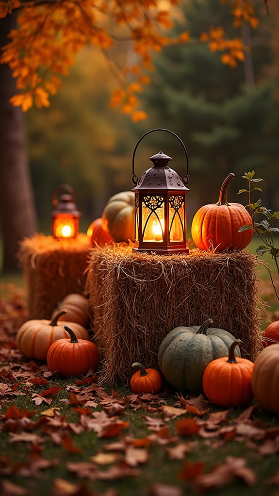 rustic lanterns and hay