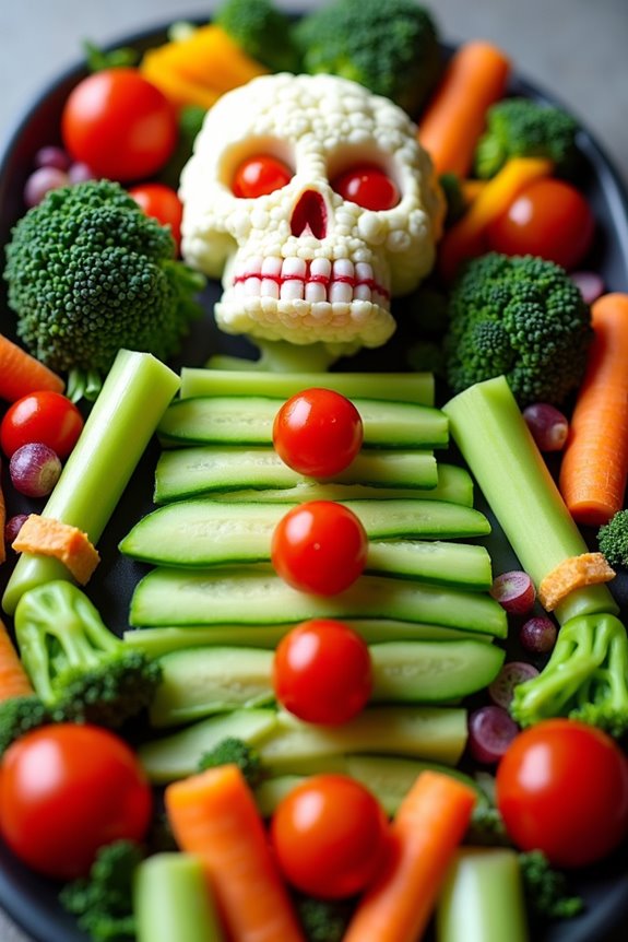 skeleton shaped veggie platter
