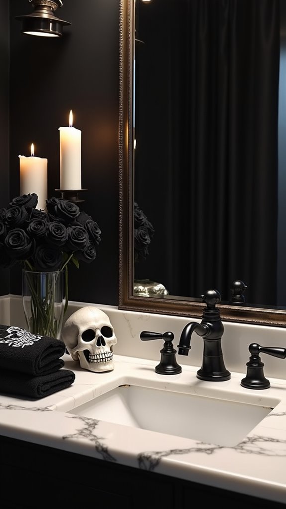 skeleton themed bathroom decor