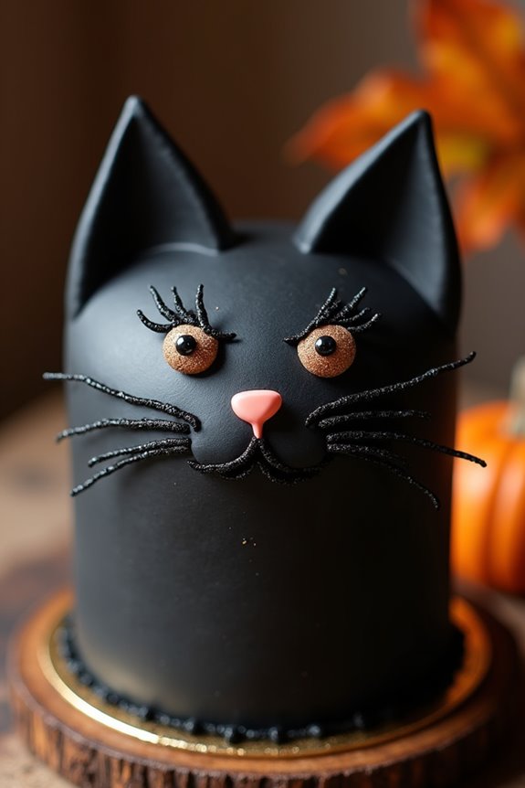 spooky adorable black cat cake