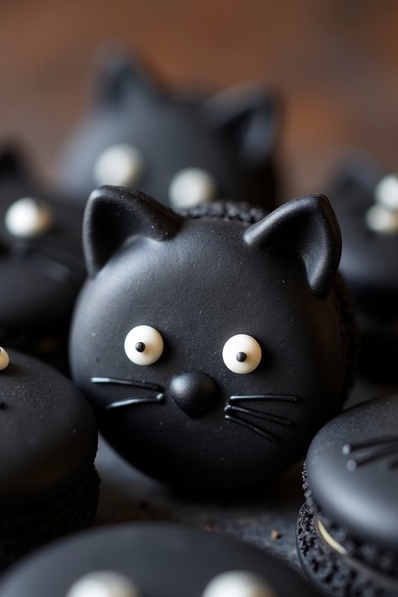 spooky black cat macarons