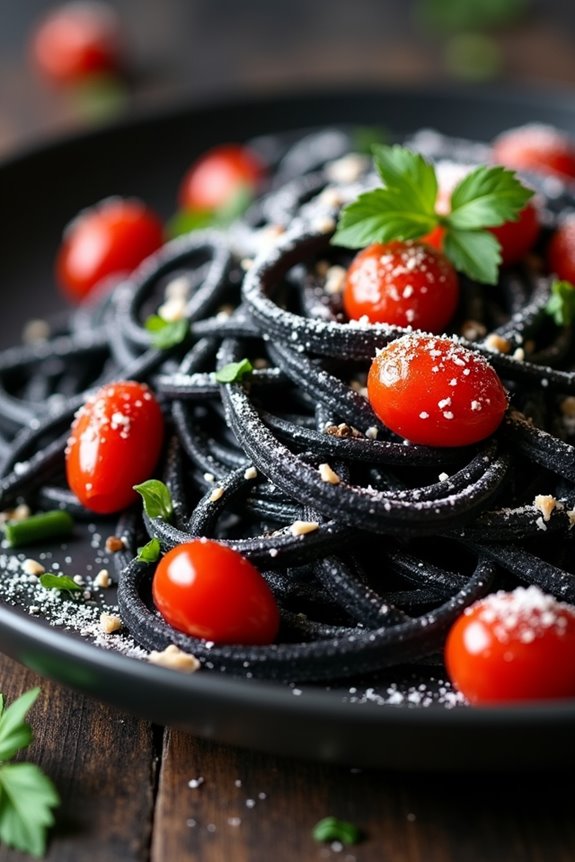 spooky black squid ink pasta